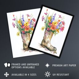 "Artery8 Colourful Wildflower Bouquet in Army Boot Vase Wall Art Print - Size: W18"" x H24""" - thumbnail 2