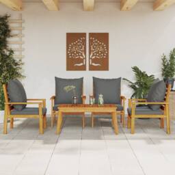Berkfield Home Beautiful 5 Piece Garden Lounge Set with Cushions Solid Wood Acacia in Brown - thumbnail 2