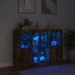 Berkfield Home Sideboards with LED Lights 3 pcs Smoked Oak Engineered Wood in Brown - thumbnail 3