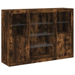 Berkfield Home Sideboards with LED Lights 3 pcs Smoked Oak Engineered Wood in Brown - thumbnail 5