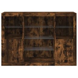 Berkfield Home Sideboards with LED Lights 3 pcs Smoked Oak Engineered Wood in Brown - thumbnail 6