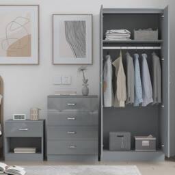Harmin Modern 3 Piece Bedroom Furniture Set - Wardrobe, Chest & Bedside in Black - thumbnail 5