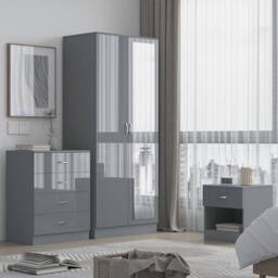 Harmin Modern 3 Piece Bedroom Furniture Set - Wardrobe, Chest & Bedside in Black - thumbnail 4