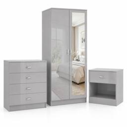 Harmin Modern 3 Piece Bedroom Furniture Set - Wardrobe, Chest & Bedside in Black - thumbnail 3