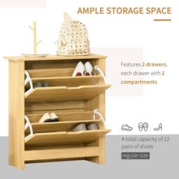 Wyld Haus Sato Rilu Slim Shoe Cabinet Natural Wood Effect 2 Flip Drawers 12 Pair - thumbnail 4