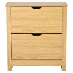 Wyld Haus Sato Rilu Slim Shoe Cabinet Natural Wood Effect 2 Flip Drawers 12 Pair - thumbnail 2