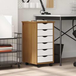 Berkfield Home Rolling Cabinet with Drawers MOSS Honey Brown Solid Wood Pine - thumbnail 2