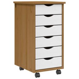 Berkfield Home Rolling Cabinet with Drawers MOSS Honey Brown Solid Wood Pine - thumbnail 1