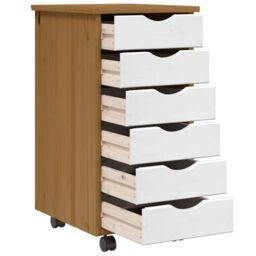 Berkfield Home Rolling Cabinet with Drawers MOSS Honey Brown Solid Wood Pine - thumbnail 6