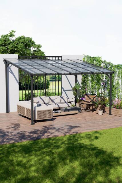 Living and Home Wall-Mounted Outdoor Patio Canopy in Dark Grey - Size: Small - image 1
