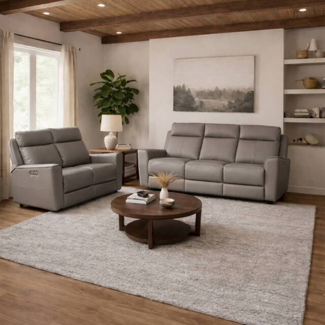 Aspire Rivington Real Leather Power Recliner 3+2 Sofa Set with USB Charging in Grey - image 1