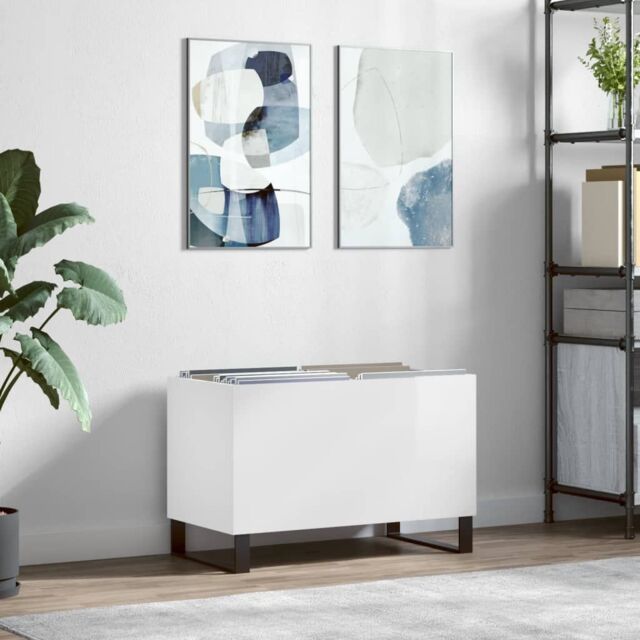 Berkfield Home Record Cabinet High Gloss White 74.5x38x48 cm Engineered Wood - image 1