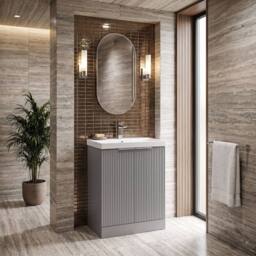 Balterley Tixall Fluted 2 Door Vanity Basin Unit, Satin Grey, 600mm in Grey - thumbnail 4