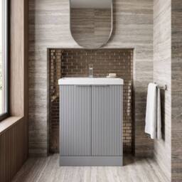 Balterley Tixall Fluted 2 Door Vanity Basin Unit, Satin Grey, 600mm in Grey - thumbnail 3