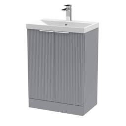 Balterley Tixall Fluted 2 Door Vanity Basin Unit, Satin Grey, 600mm in Grey