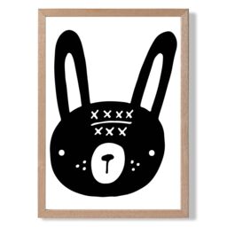 ARTZE Cute Black Rabbit Scandi Animal Framed Print SIZE: A4 with Oak Frame - thumbnail 1