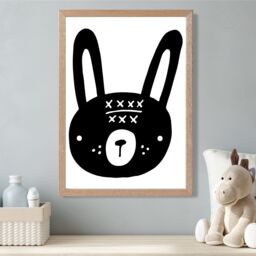 ARTZE Cute Black Rabbit Scandi Animal Framed Print SIZE: A4 with Oak Frame - thumbnail 2