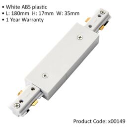 Loops Commercial Track Light Central Connector - 180mm Length - White ABS Rail System - thumbnail 2