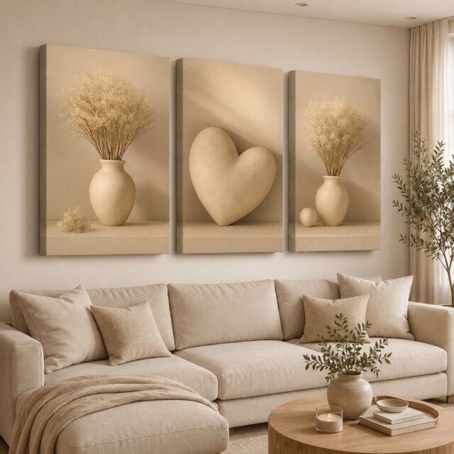 "Mafett Set of 3 Beige Pottery Canvas Wall Art - Size: W24"" x H32""" - image 1
