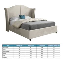 Casani Tirley Curved Winged Upholstered Beige Soft Velvet Designer Bed Frame in Cream - Size: Small Double - thumbnail 8