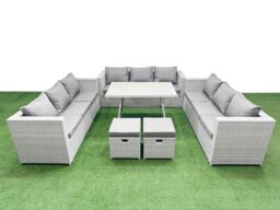 Fimous 11 Seat Patio PE Rattan Garden Furniture with 2 Small Stool Light Grey - thumbnail 1