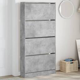 Berkfield Home Shoe Cabinet with 4 Flip-Drawers Concrete Grey 80x21x163.5 cm - thumbnail 2