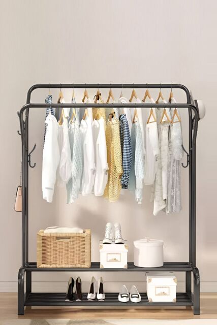 Living and Home Metal Clothes Rack Freestanding Y-shaped 2-Rod Cloak Rack Coat Hanger Garment Rack in Black - image 1