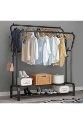 Living and Home Metal Clothes Rack Freestanding Y-shaped 2-Rod Cloak Rack Coat Hanger Garment Rack in Black - thumbnail 2