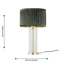 First Choice Lighting Aura - Satin Brass Table Lamp with Green Pleated Velvet Shade in Gold - thumbnail 8