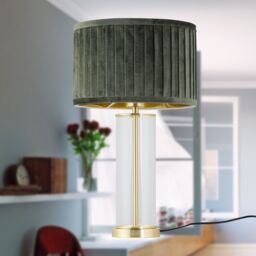 First Choice Lighting Aura - Satin Brass Table Lamp with Green Pleated Velvet Shade in Gold - thumbnail 7