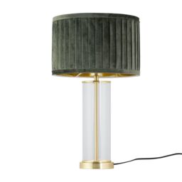 First Choice Lighting Aura - Satin Brass Table Lamp with Green Pleated Velvet Shade in Gold