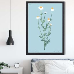 ARTZE Blue Daisies Flower Market Minimalist Framed Print SIZE: A3 with Black Frame in Mid Blue - Size: A4 - thumbnail 2