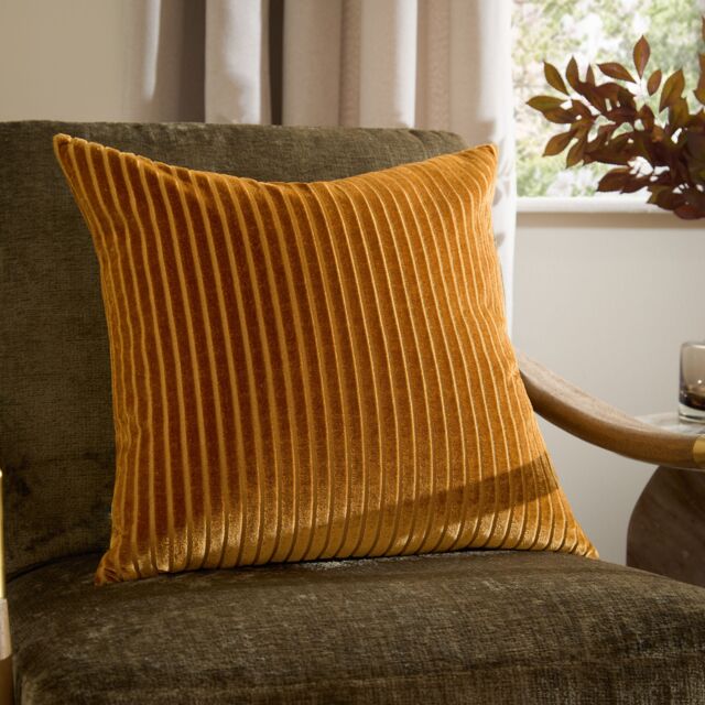 Paoletti Savoy Stripe Velvet Cushion in Gold - Size: 50 cm x 50 cm - image 1