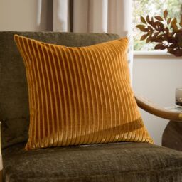 Paoletti Savoy Stripe Velvet Cushion in Gold - Size: 50 cm x 50 cm - thumbnail 1