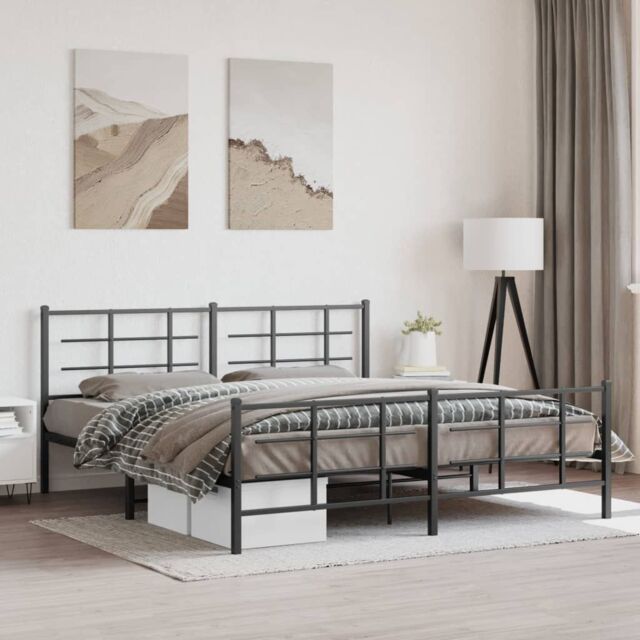 Berkfield Home Metal Bed Frame without Mattress with Footboard Black 183x213cm - Size: 183x213 cm - image 1