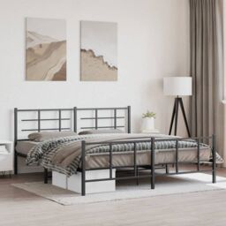 Berkfield Home Metal Bed Frame without Mattress with Footboard Black 183x213cm - Size: 183x213 cm - thumbnail 1