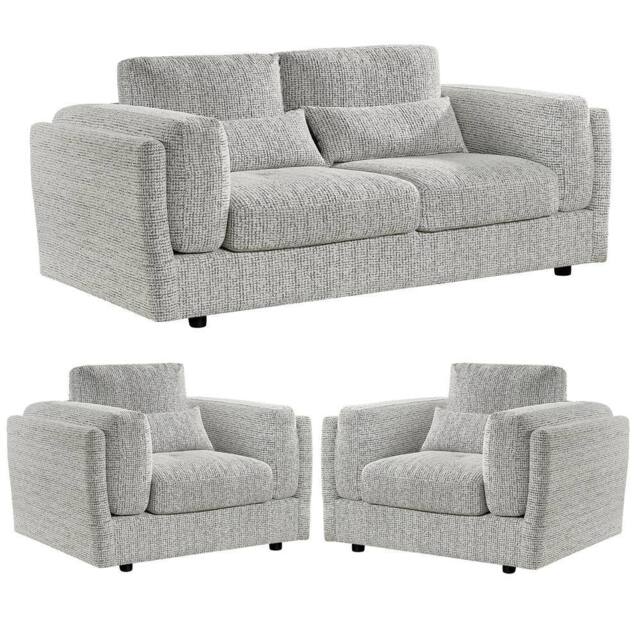 Furnishings For Less UK Bali 3 Piece Sofa Suite Chenille Modern 3 + 1 + 1 Grey - image 1
