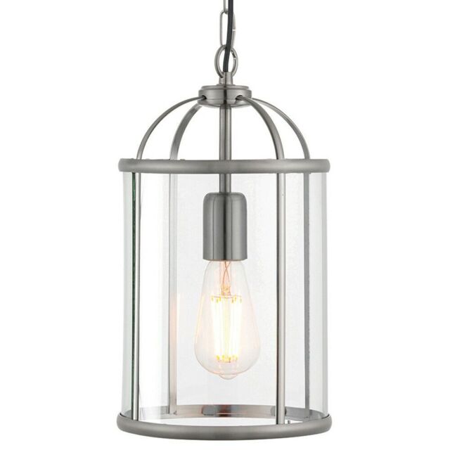 Loops Hanging Ceiling Pendant Light Nickel & Glass Lantern Box Shade Lamp Bulb Holder in Metallics - image 1