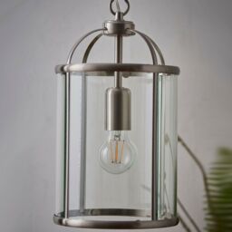 Loops Hanging Ceiling Pendant Light Nickel & Glass Lantern Box Shade Lamp Bulb Holder in Metallics - thumbnail 3