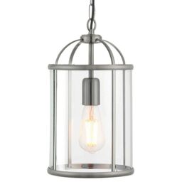 Loops Hanging Ceiling Pendant Light Nickel & Glass Lantern Box Shade Lamp Bulb Holder in Metallics - thumbnail 1