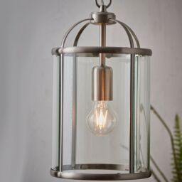 Loops Hanging Ceiling Pendant Light Nickel & Glass Lantern Box Shade Lamp Bulb Holder in Metallics - thumbnail 4