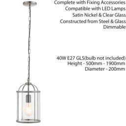 Loops Hanging Ceiling Pendant Light Nickel & Glass Lantern Box Shade Lamp Bulb Holder in Metallics - thumbnail 2
