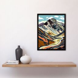"Artery8 Stylised Scafell Pike Mountain Hiking Cambria Framed Art Print - Size: W12"" x H16""" - thumbnail 4