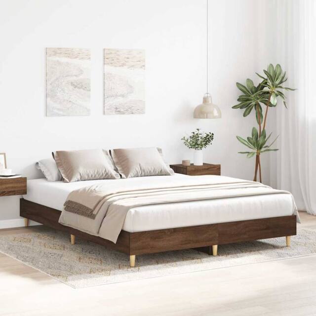 Berkfield Home Durable Bed Frame No Mattress Brown Oak 140x200 cm Engineered Wood - image 1