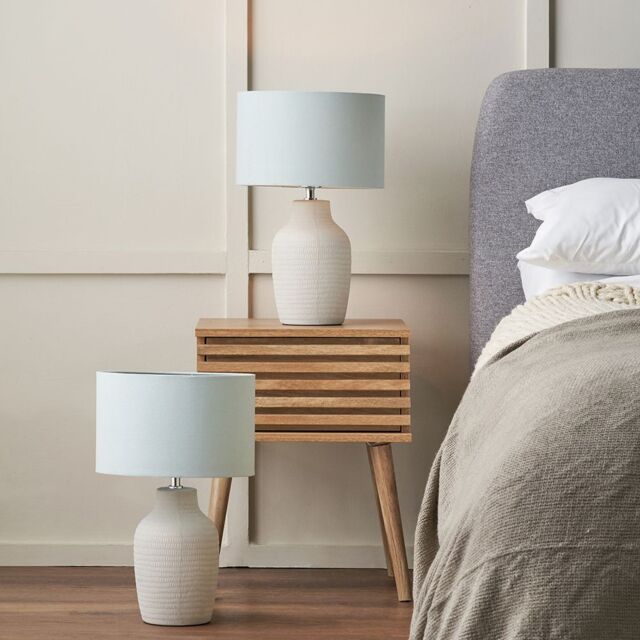 Ruma Set of 2 Kai Duck Egg Textured Tall Ceramic Table Lamp in Blue - image 1