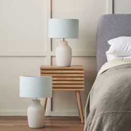 Ruma Set of 2 Kai Duck Egg Textured Tall Ceramic Table Lamp in Blue - thumbnail 1