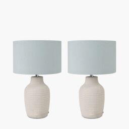 Ruma Set of 2 Kai Duck Egg Textured Tall Ceramic Table Lamp in Blue - thumbnail 4