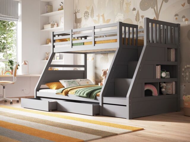 Flair Lunar Wooden Triple Bunk Bed in Grey - Size: Single - image 1