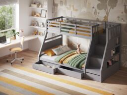Flair Lunar Wooden Triple Bunk Bed in Grey - Size: Single - thumbnail 3