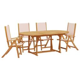 Berkfield Home 5 Piece Garden Dining Set Solid Wood Acacia & Textilene in Brown - thumbnail 2